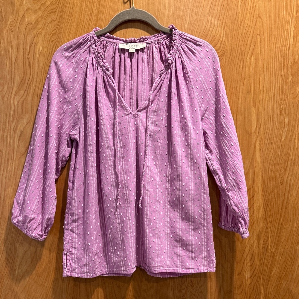 LOFT Lavender Peasant Blouse with Dotted Texture